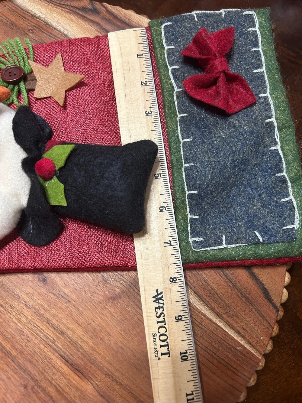 Whimsical 3D Burlap & Felt Snowman Wearing a Scarf Hangable Christmas Stocking